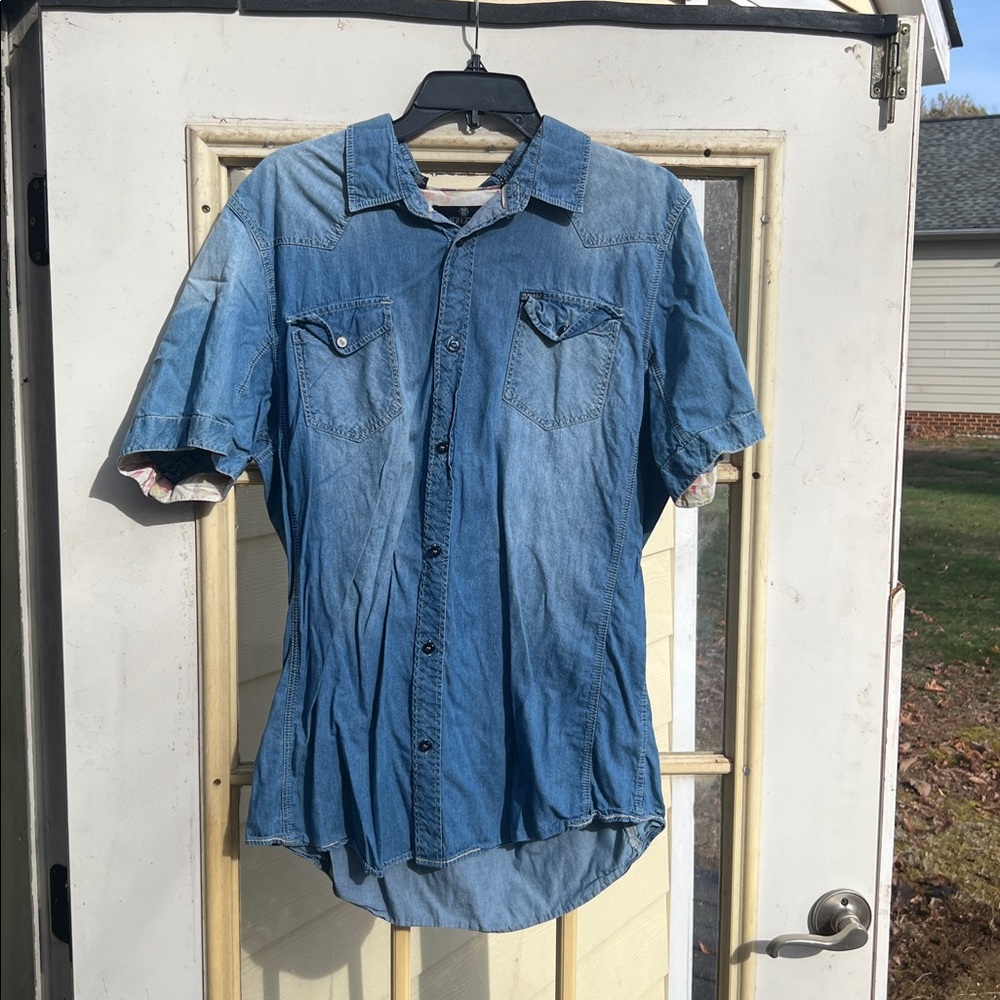 Mens Size XL "Buffalo David Bitton" Blue DENIM Casual Button Down Shirt ❤️